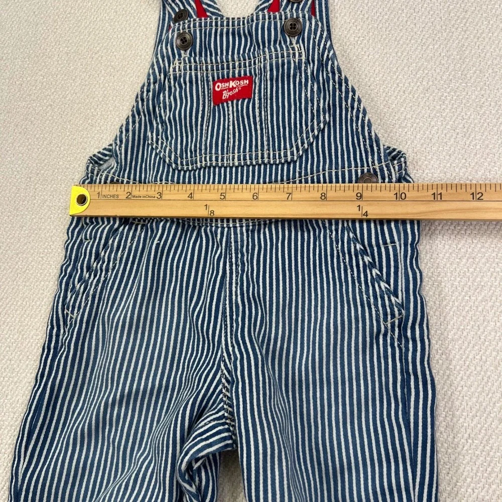 OshKosh B'gosh Overalls Kids 12M Blue Hickory Stripe Cuffed Jersey Lined Bibs
